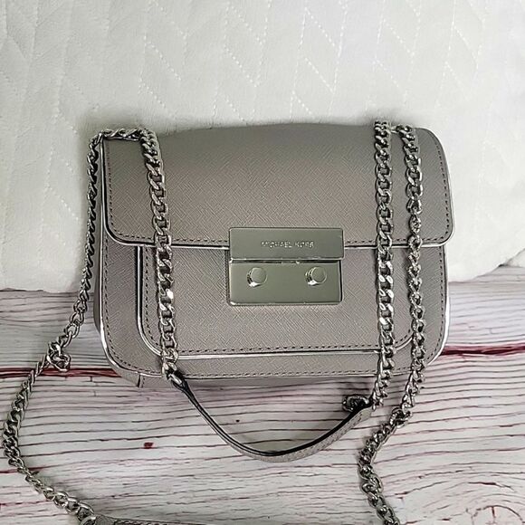 MICHAEL KORS Sloan Gray Saffiano Leather Crossbody Bag - Picture 1 of 9